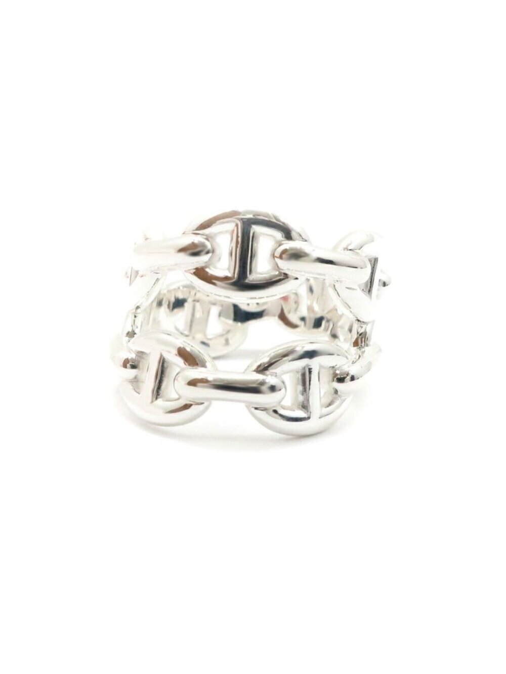 Hermes Chaine D'ancre Enchainee Double Row Ring 52 Silver